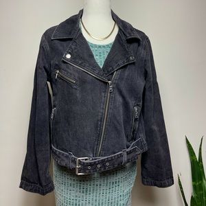 Gap Black Moto Denim Jean Jacket XL